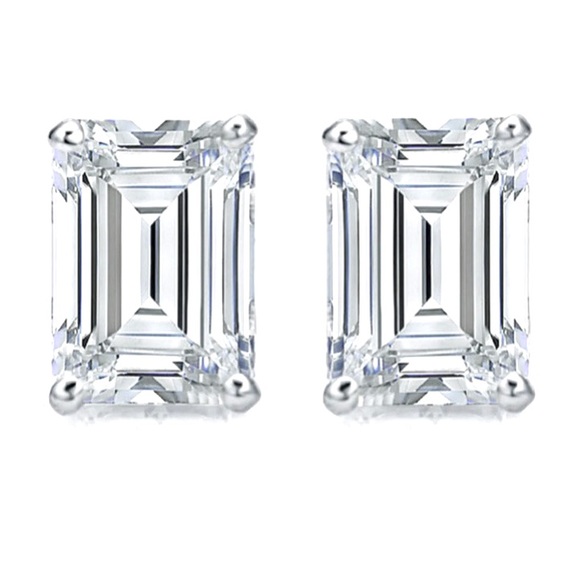 2.06 Carat Emerald Cut Moissanite Earrings In 925 Silver Setting - Picture 2 of 5